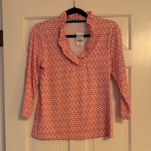 J. McLaughlin Red and White Patterned Blouse